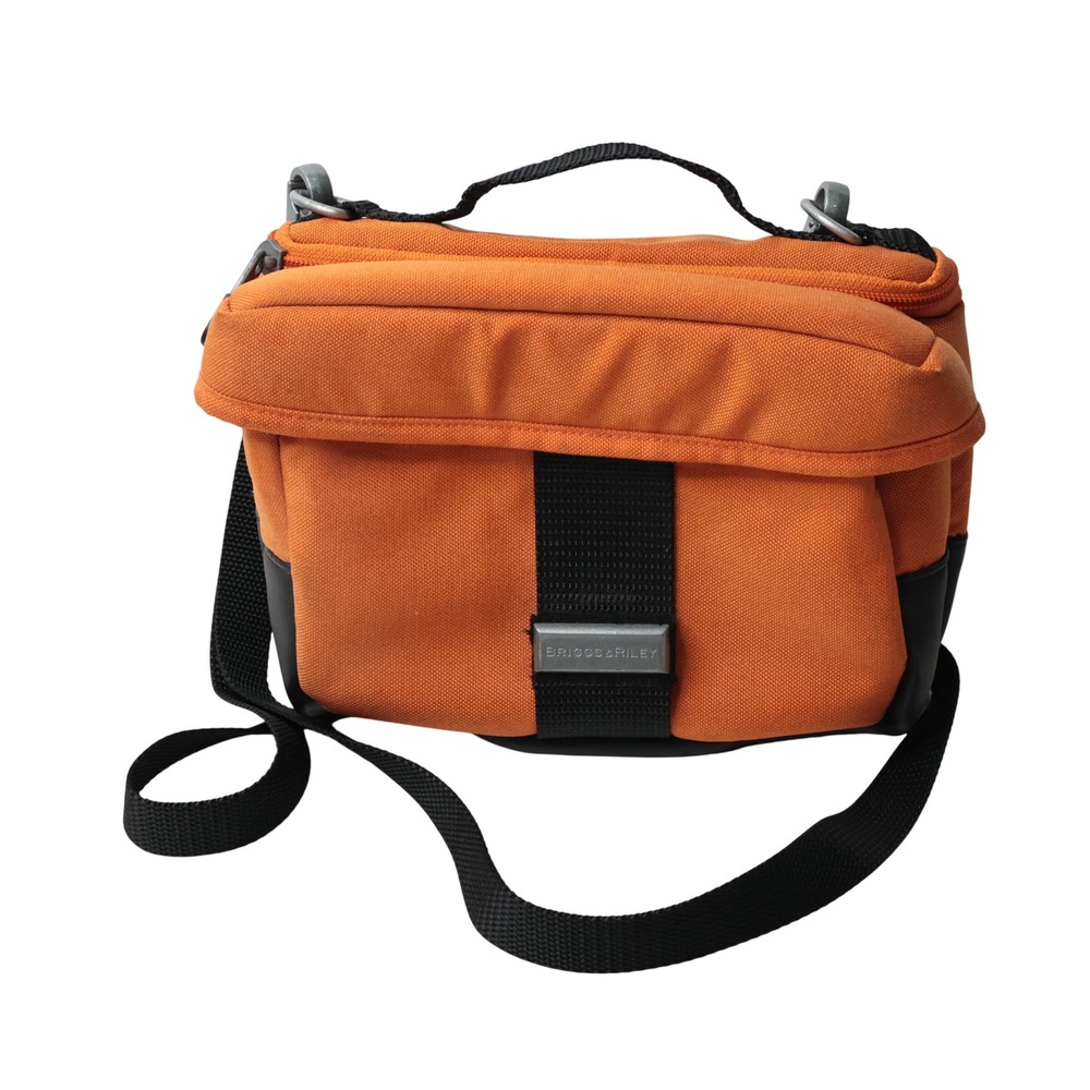 Briggs & Riley Orange Ballistic Nylon Crossbody Travel Messenger Bag Organizer